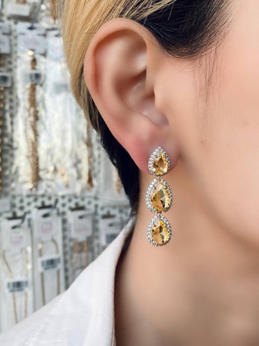 گوشواره میخی، مدل اشک نگین زرد، برند ژوپینگ