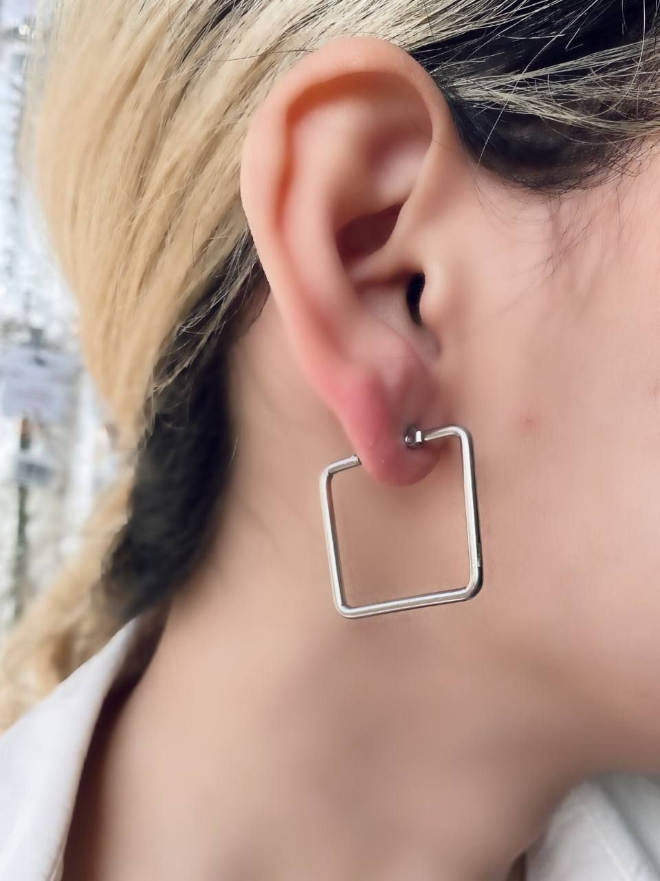 گوشواره حلقه ای استیل مدل مربع
