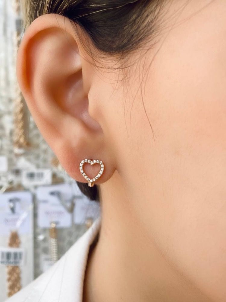 گوشواره حلقه ای مدل قلب نگینی، برند ژوپینگ