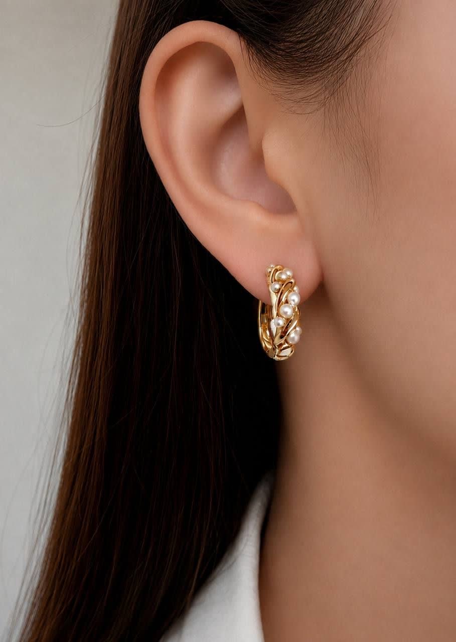 گوشواره حلقه ای، مدل پیچ مروارید، برند ژوپینگ